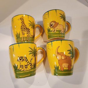 Pottery Barn set of 4 African Safari mugs